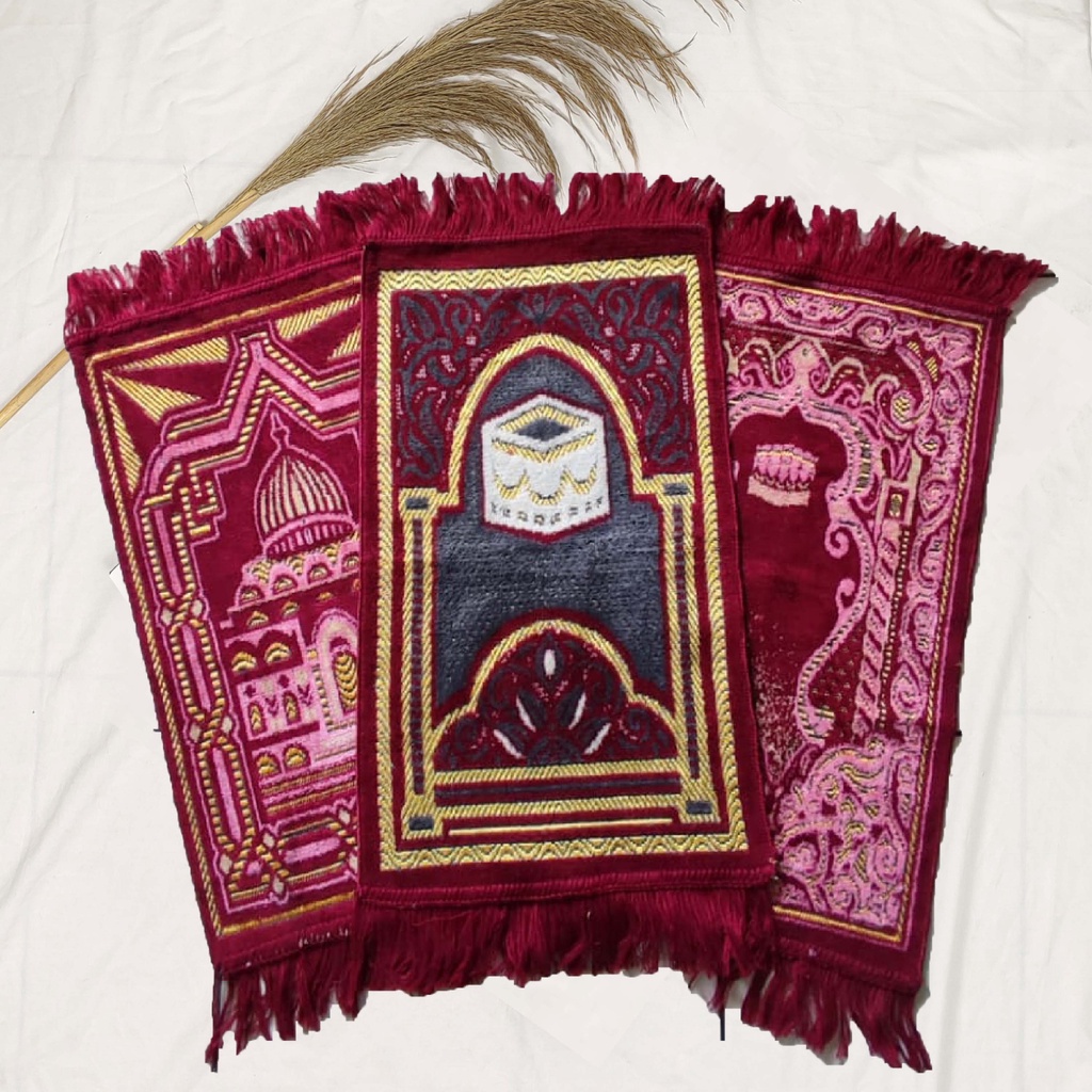 Sajadah Bludru Anak - Sajadah Muka Sajadah Souvenir 60x35cm (BISA COD)-Bludru Marun