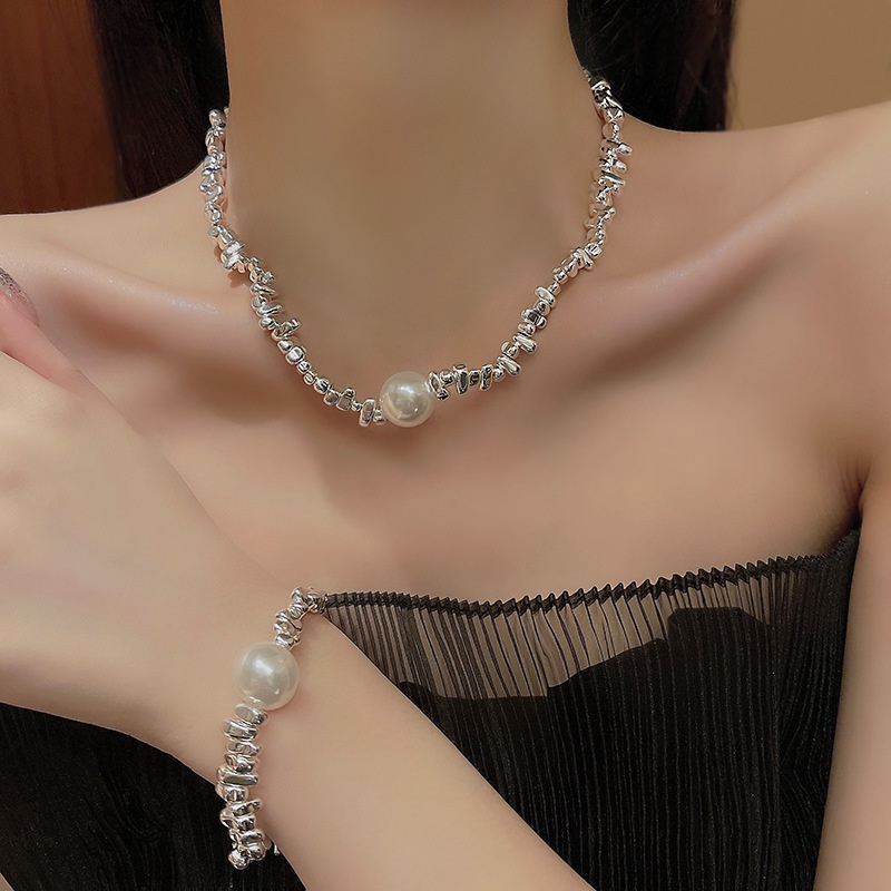 Gelang Kalung Mutiara Tidak Teratur Warna silver Untuk Wanita