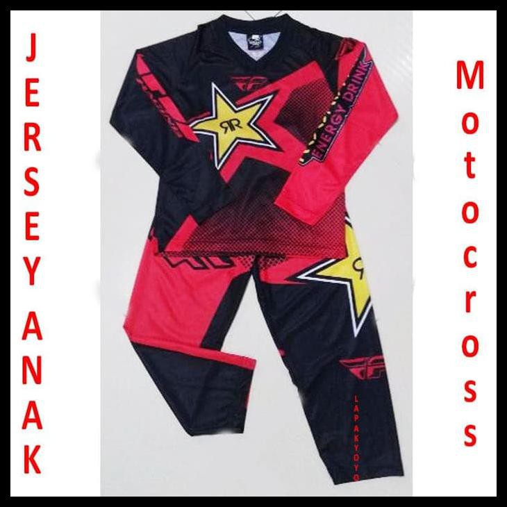 JERSEY ANAK ROCKSTAR RED SEPEDA MOTOCROSS SETELAN