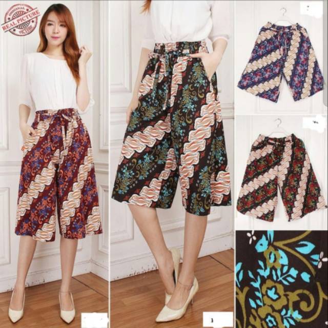 Celana Kulot Batik Dan Bunga / Pendek 7/8 Dewasa Fit to L s/d XL Bahan Katun Stretch