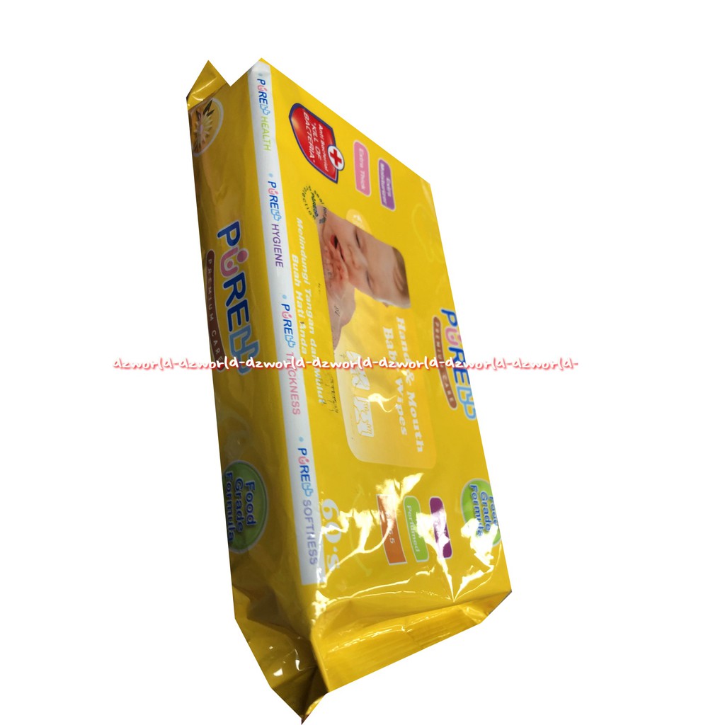 Pure Baby Hand Mouth Baby Wipes 60sheet Tissue Basah Bayi Biru Kuning