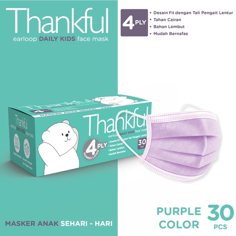 Masker Thankful Earloop &amp; Headloop Kids box isi 30pc