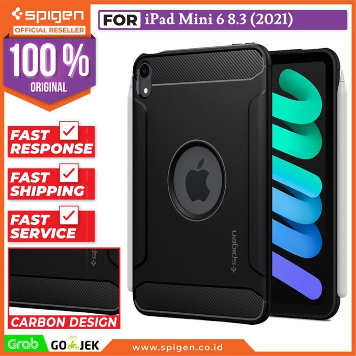 Case iPad Mini 6 8.3 (2021) Spigen Rugged Armor Carbon TPU Slim Casing - iPad Mini 6, Black
