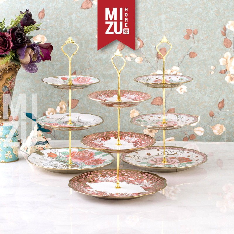MIZU 3-GATEAUX 3-Tier Golden Ceramic Cupcake Dessert Stand Menara Kue Piring Menara Kue Piring Susun-1