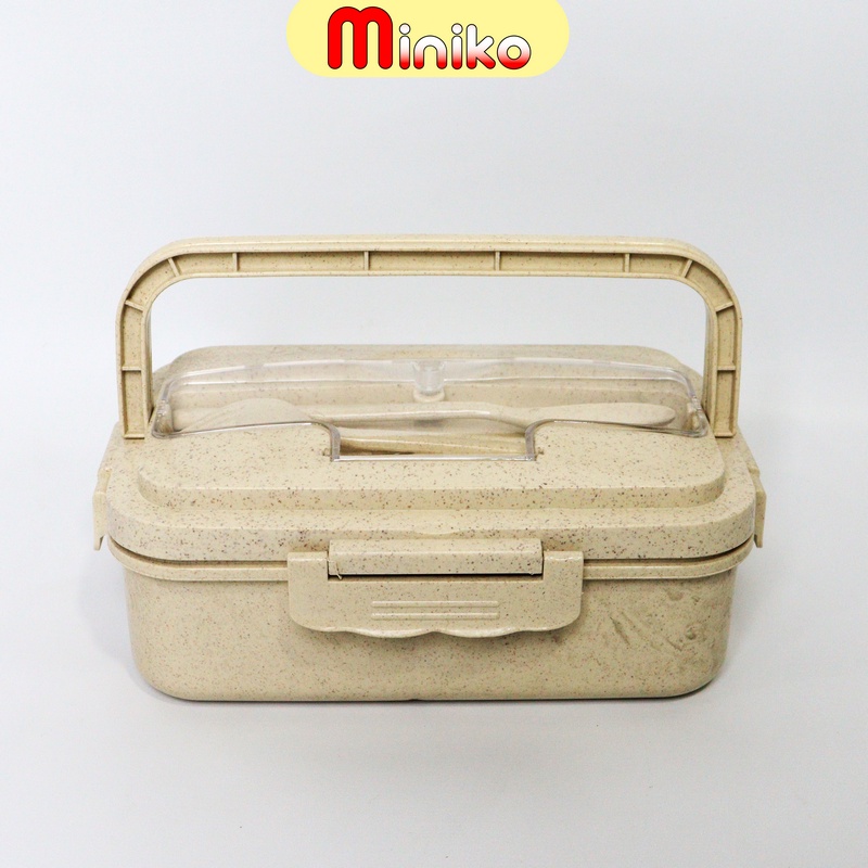 Tempat Bekal Makan satu set - Lunch Box Set Kotak Bekal Makan Jerami Gandum kotak makan Anti Tumpah Free Sendok dan Garpu