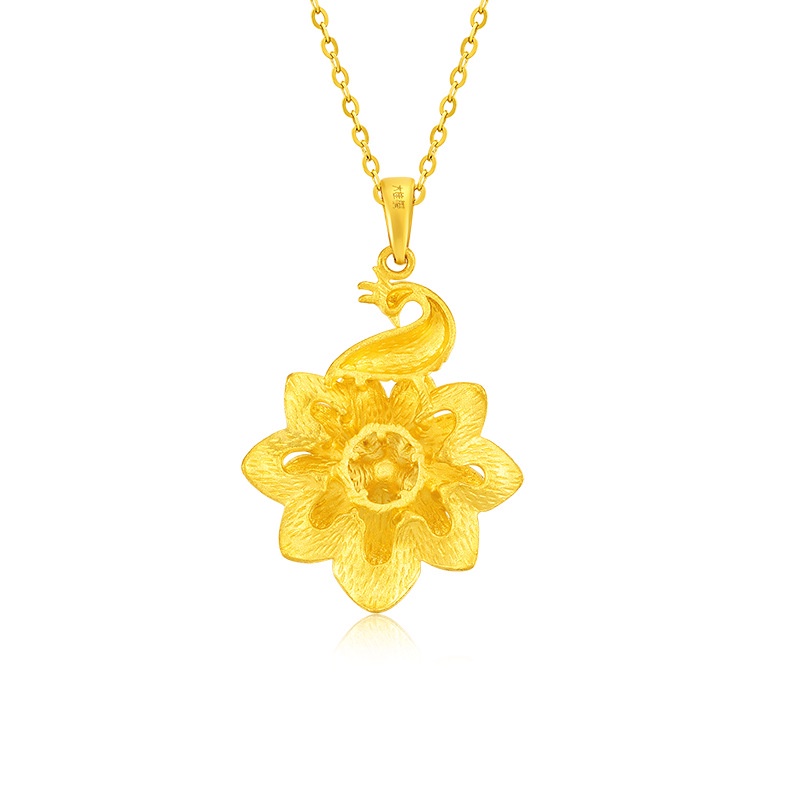 [Ready Stock]Fashion Gold-Plated Peacock Pendant Flower Necklace