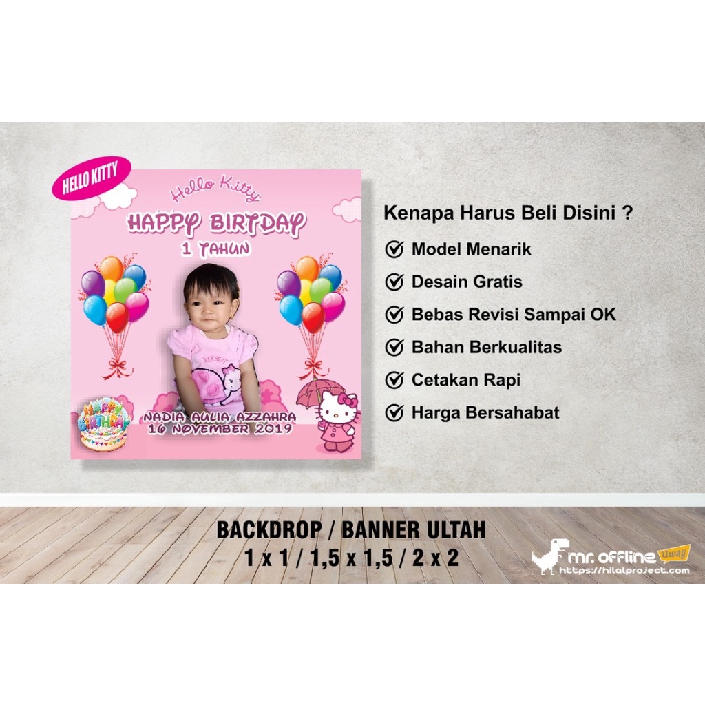 Backdrop / Spanduk / Banner Ulang Tahun Hello Kitty