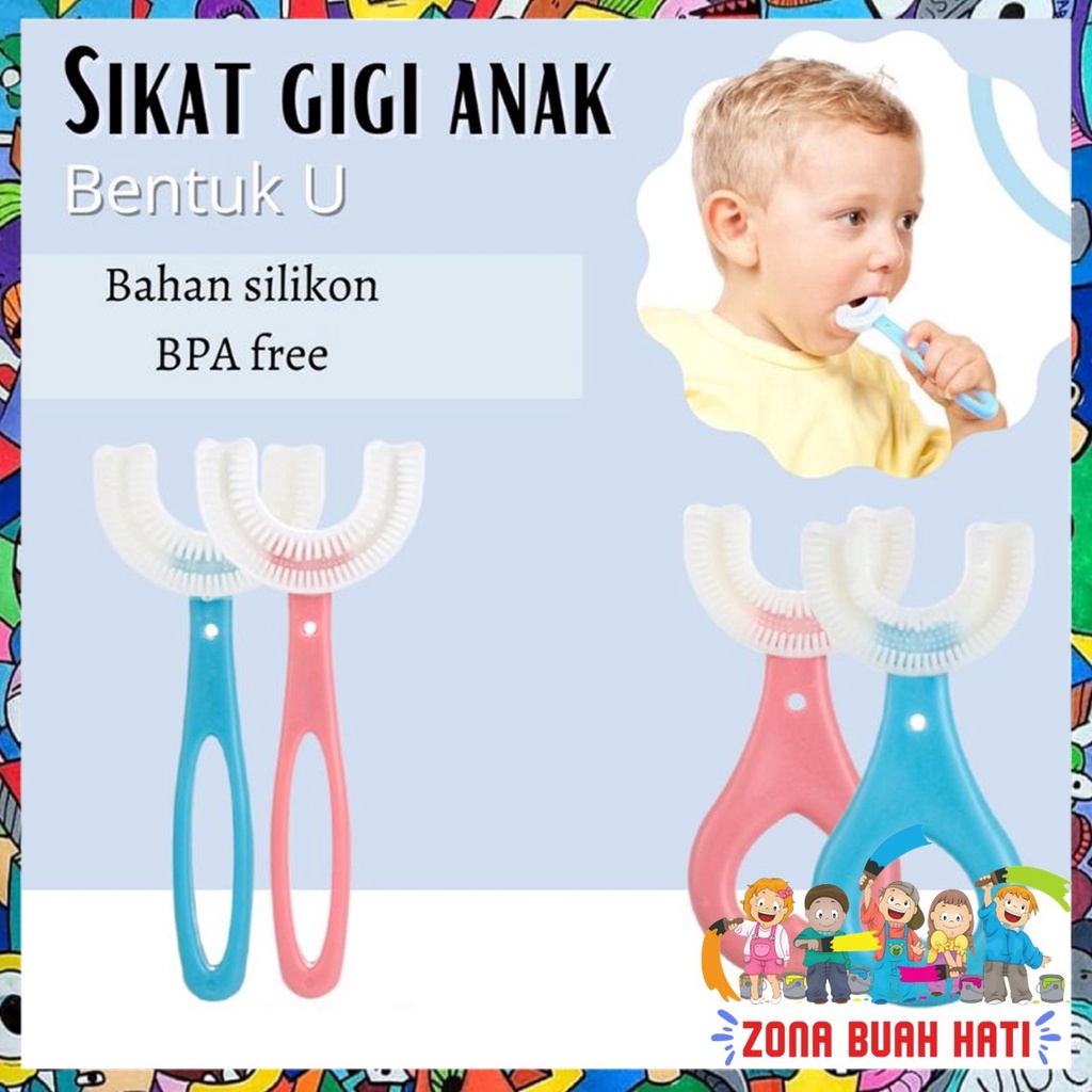 ZBH Sikat Gigi Silikon Bayi Dan Anak Anak Bentuk U Bahan Karet Lentur Kualitas Import Murah