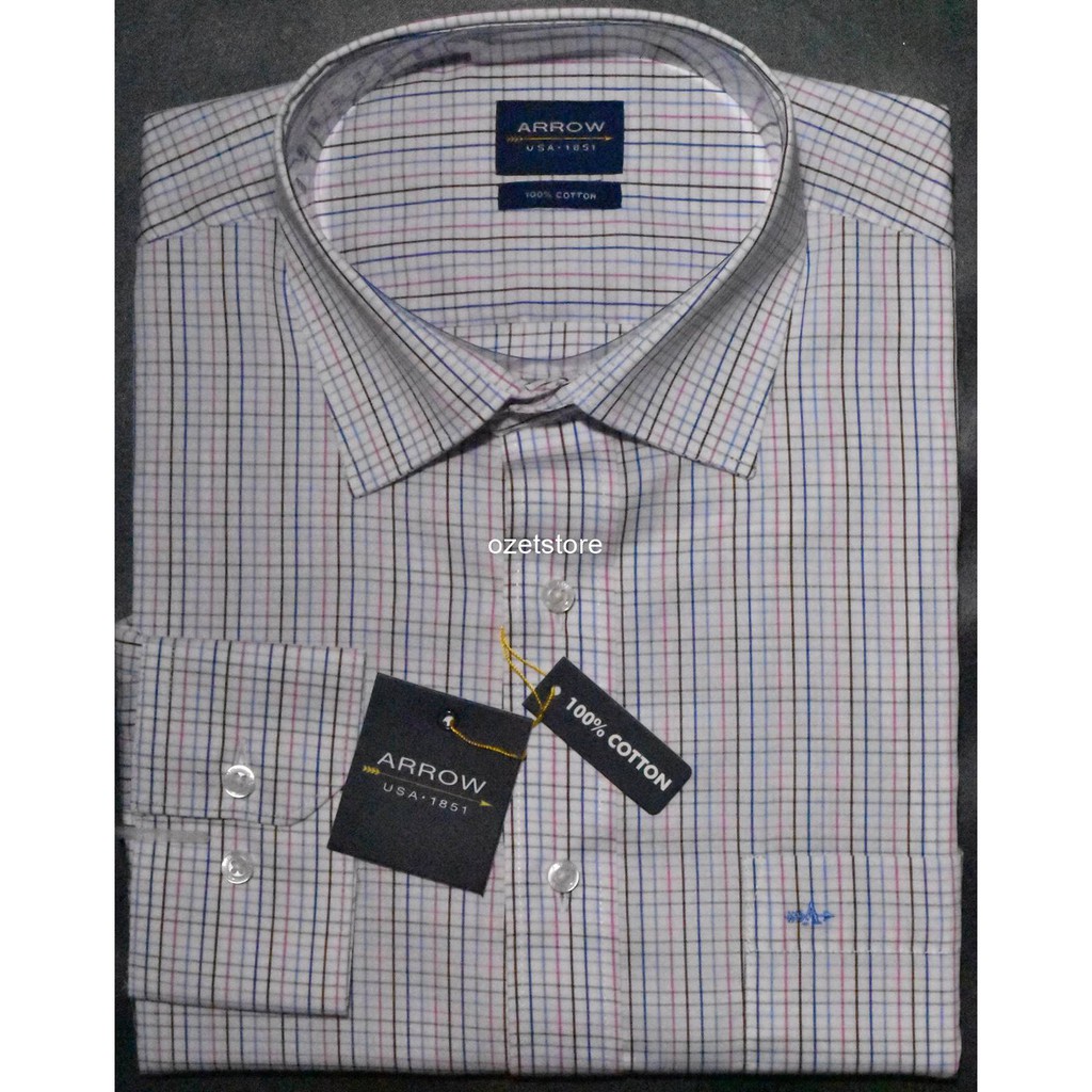 Kemeja Pria Formal Lengan Panjang ARROW Putih Kotak Reguler KAR08 ORIGINAL