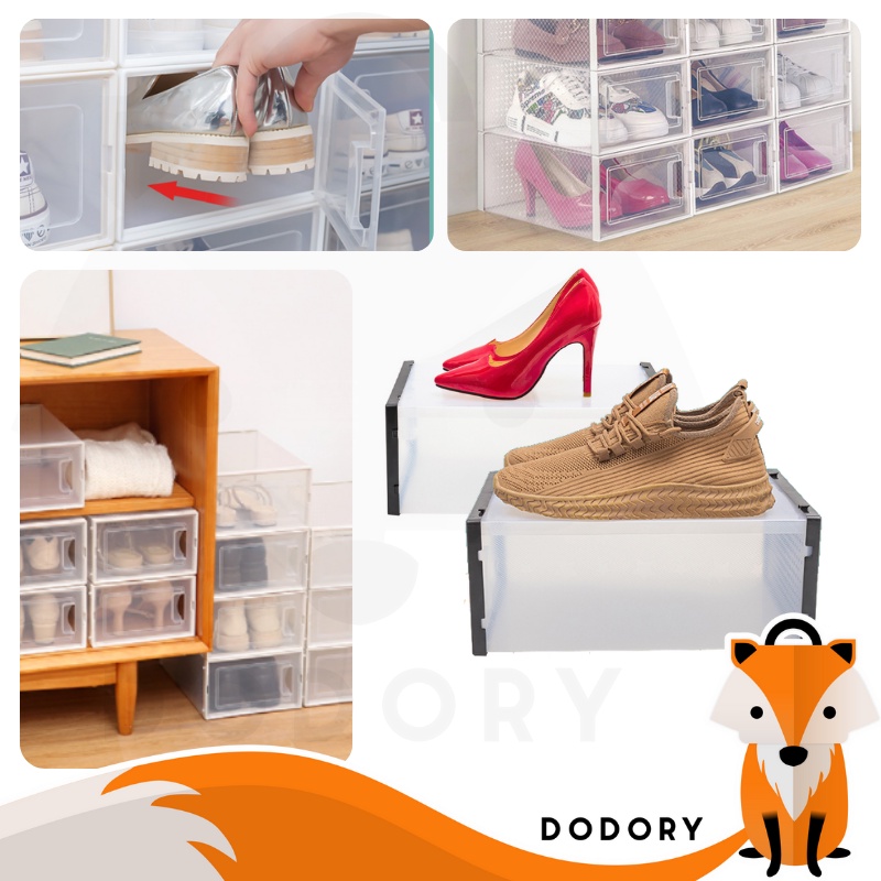 DODORY HL0197 Box Sepatu Plastik Transparan Bening Kotak Sepatu Lipat Transparan