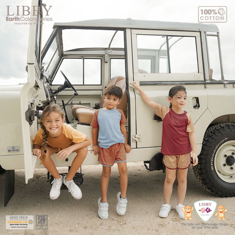 LIBBY earth collor REAGAN SET pendek unisex 9 bulan - 6 tahun / new produck launch Libby Reagan pendek / Libby terbaru / setelan pendek Libby reagan