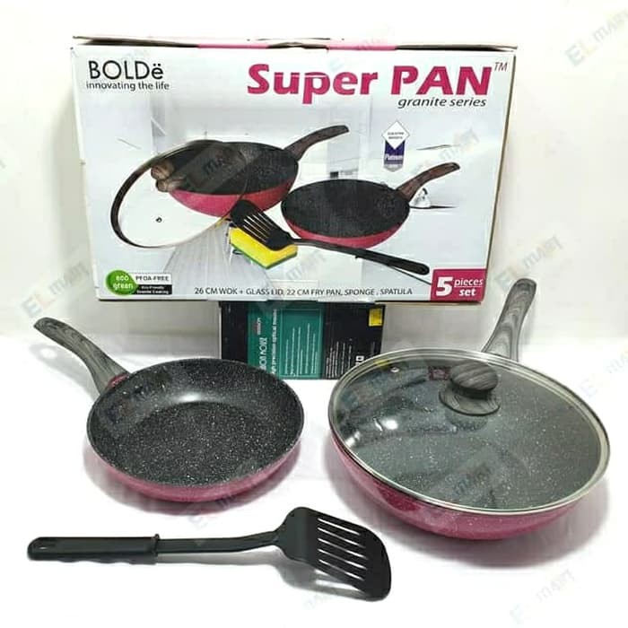 BOLDe super pan granite coating Panci Wajan set 5 pc Blackpink Black Pink