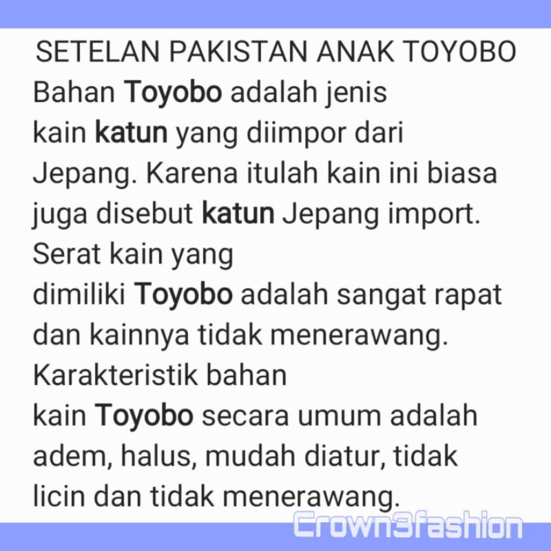 SETELAN KURTA PAKISTAN ANAK KATUN TOYOBO TERBARU *COD OK