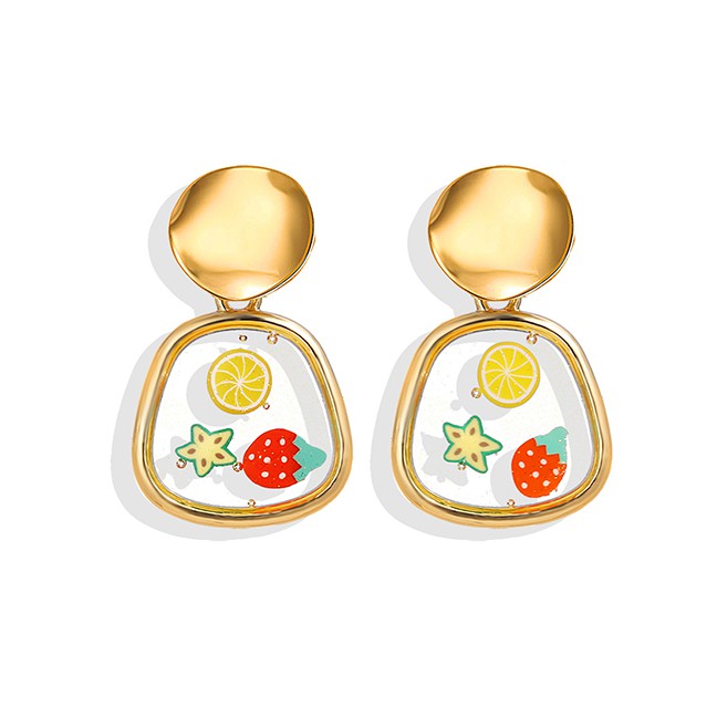 LRC Anting Tusuk Fashion Gold Epoxy Fruit Geometric Earrings F7692X