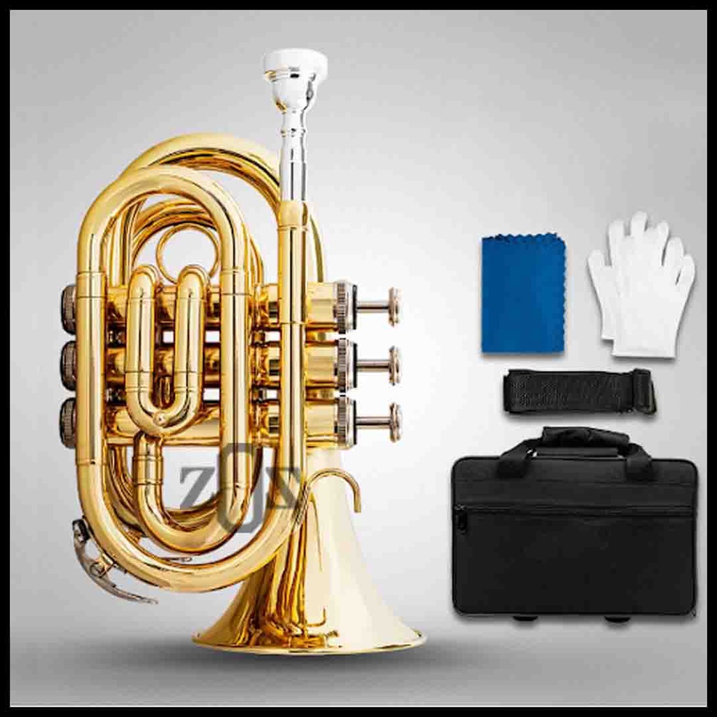 Terompet Terumpet Trumpet Tone Bb Flat Key Pocket Brass Marching Band