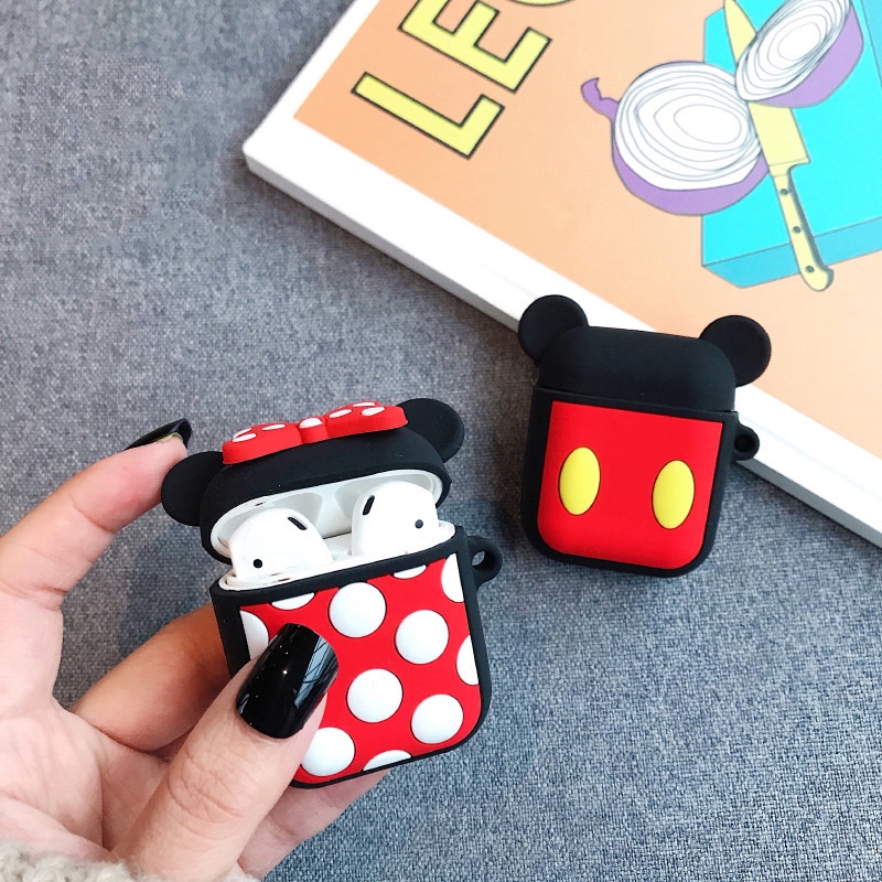 Soft Case Bahan Silikon Desain Kartun Mickey Minnie 3d Untuk Apple Airpods 1 2 Wireless Bluetooth