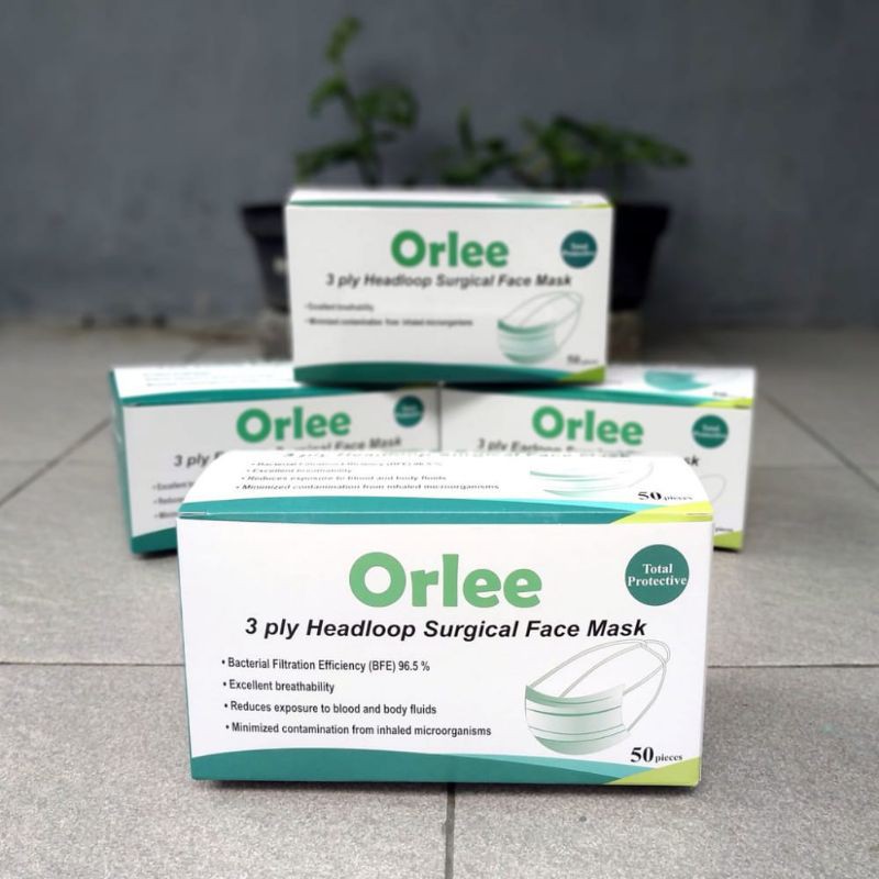 Masker Orlee Headloop Medis Surgical Mask 3ply isi 50 Kemenkes model hijab