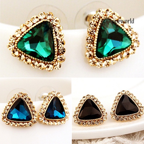 OW@ Women's Fashion Party Jewelry Triangle Crystal Golden Tone Ear Studs Earrings