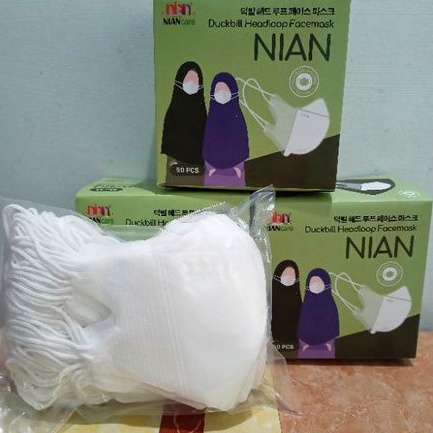 Masker Duckbill Hijab Dewasa Niancare Warna Putih White Isi 50 Pcs 3 Ply