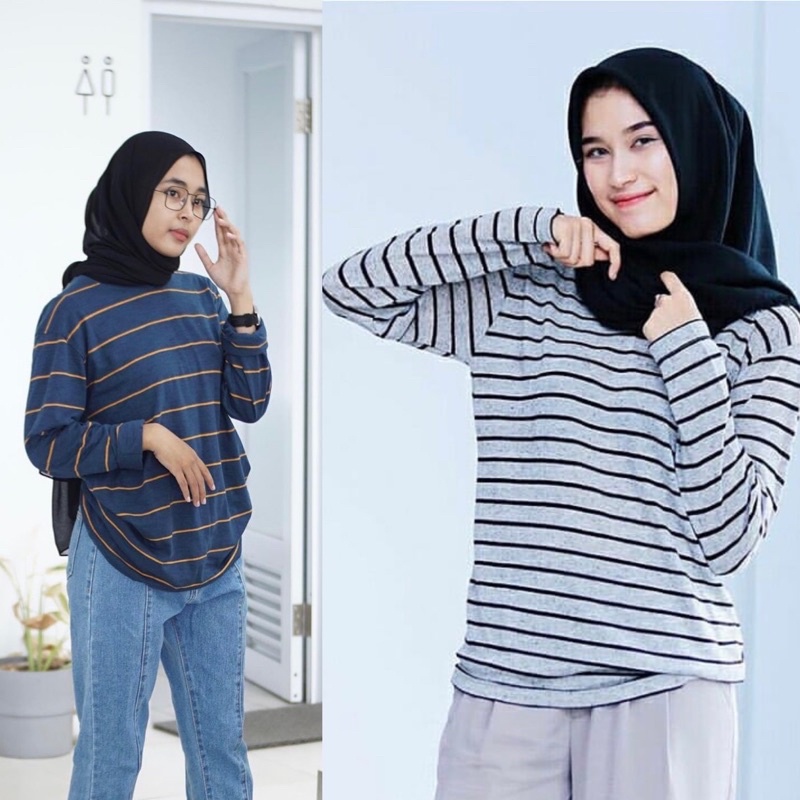 READYBASIC - BAJU KAOS LENGAN PANJANG STRIPE TEE BAHAN KATUN ADEM