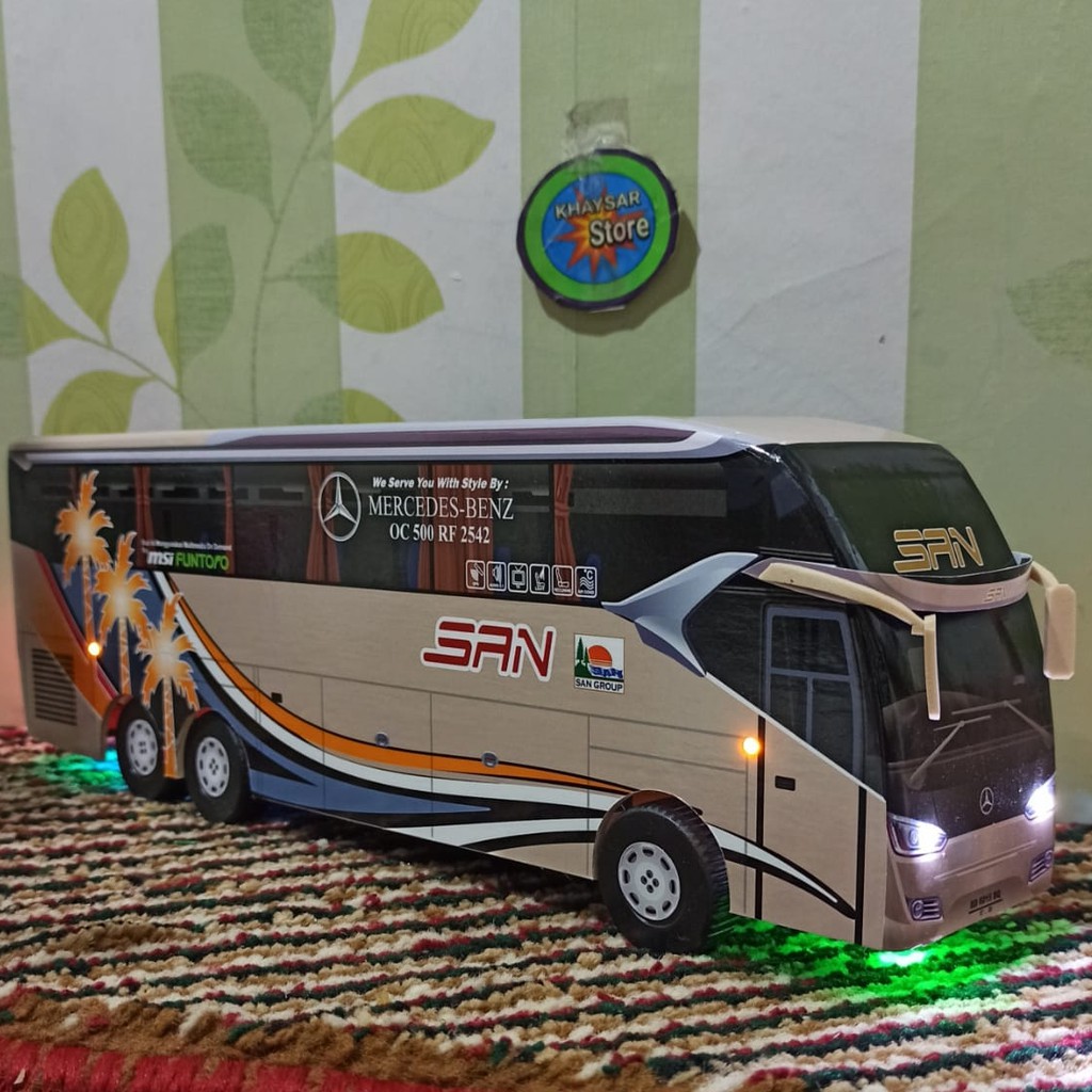 miniatur bus bis double deker SAN plus lampu