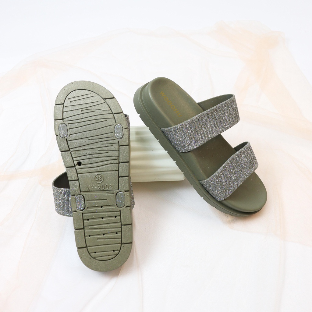 Luna Sandal Wanita Glitter Double Button- Demorin