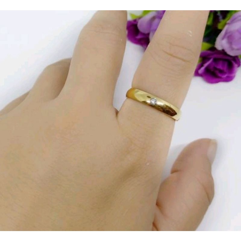 Cincin Titanium permata Satu Couple Berlapis Emas/Kekinian