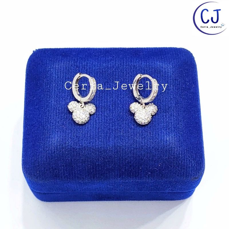 Anting Perak Asli Silver 925 Lapis Emas Model Jepit Mickey - Perhiasan Perak Anak