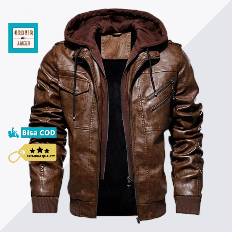 Jaket Kulit Hoodie (Jaket Kulit, jaket semi kulit, jaket kulit asli garut, jaket motor, jaket wowok,