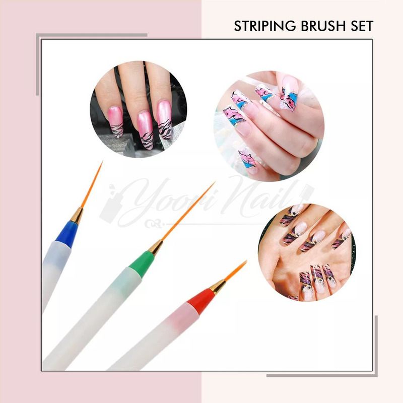 Striping brush set 3pcs stripping brush kuas nail art stripe liner