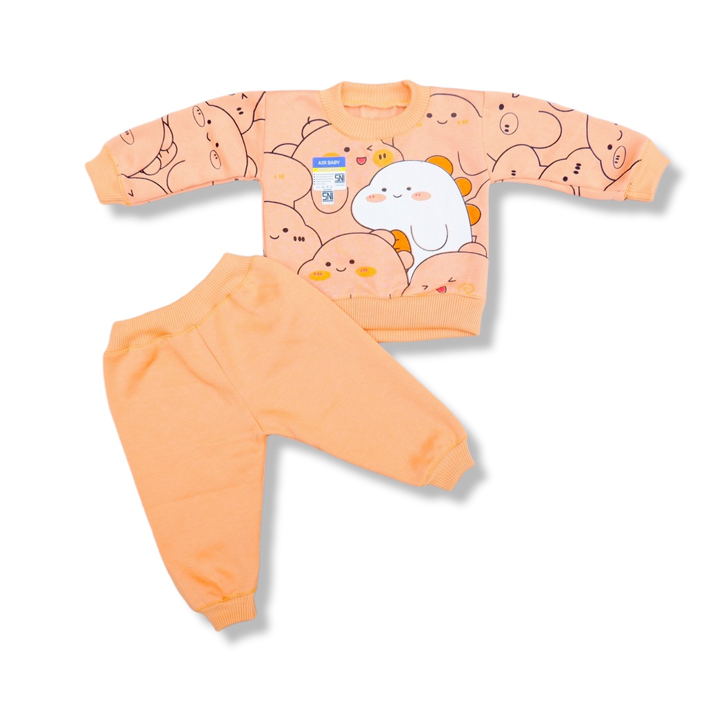 Setelan Jaket Bayi Anak 3-18 Bulan, Setelan Sweater Doodle Satu Setel Celana dan Sweater 1 Warna