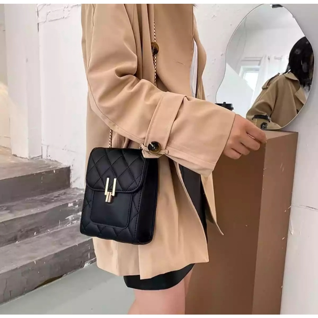 Tas Selempang Wanita cewek Terbaru Fashion Korea, Tas Sling bag Slempang Cewek Black Nikel, Tas Pesta Kondangan Wanita Cewek, Slingbag Wanita Korea Terbaru