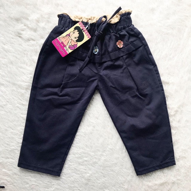 CELANA PANJANG BAYI DAN ANAK PEREMPUAN IMPORT NAVY BUNGA PINGGANG