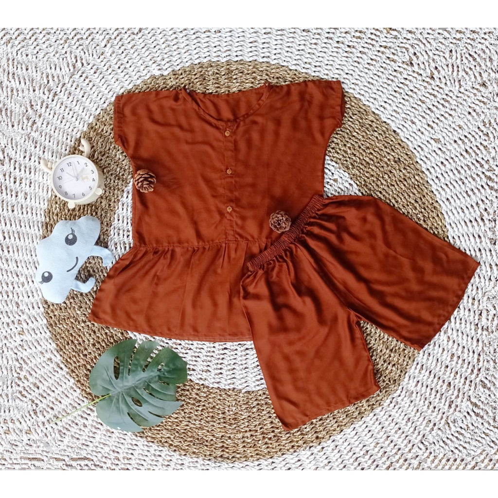 SETELAN BAJU TIDUR PIYAMA WANITA ONE SET PAJAMAS RUFFLE KANCING BUSUI CELANA PANJANG-BBR ANAK POLOS