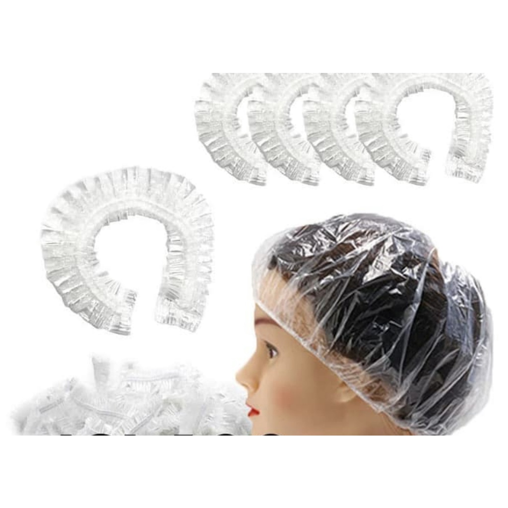 PLASTIK PLASTICK PLASTIC PENUTUP RAMBUT KEPALA MANDI PELINDUNG CAT RAMBUT HAIR CAP SHOWER NURSE CAP TRANSPARAN MURAH