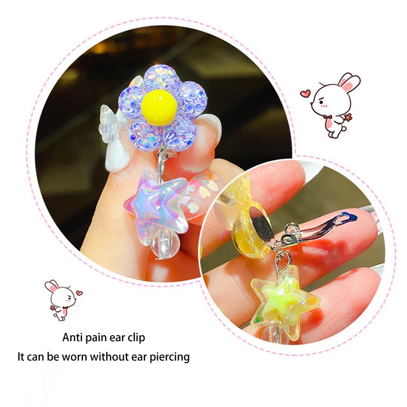 Anting Klip Tanpa Lubang Motif Kartun Bahan Resin Untuk Anak Perempuan