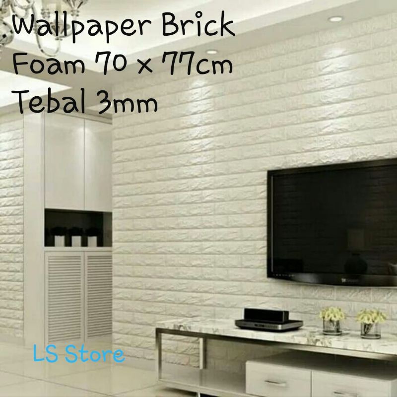 *Bisa COD* Wallpaper Dinding Foam Tebal 3D Bata Putih 70cm x 77cm Premium-3