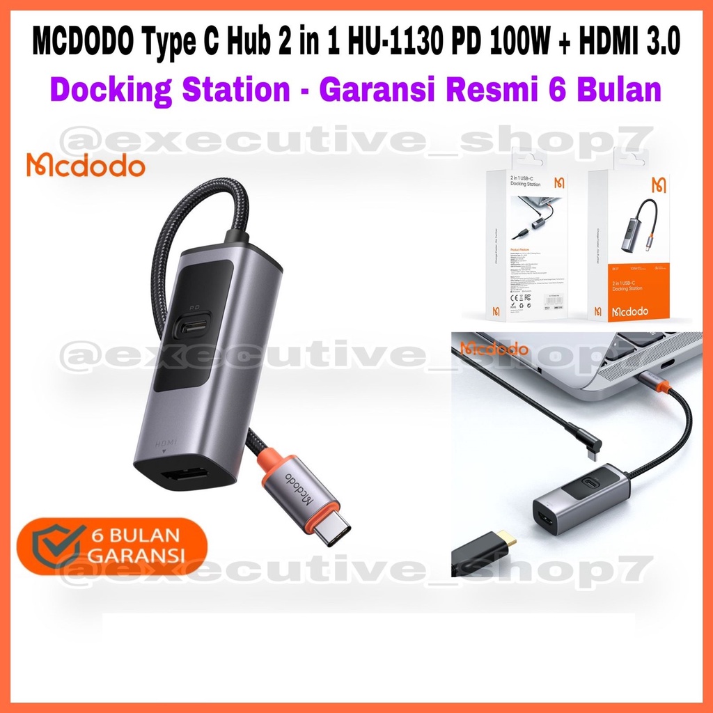 MCDODO Type C Hub 2 in 1 HU-1130 PD 100W + HDMI 3.0 Docking Station - Garansi Resmi 6 Bulan