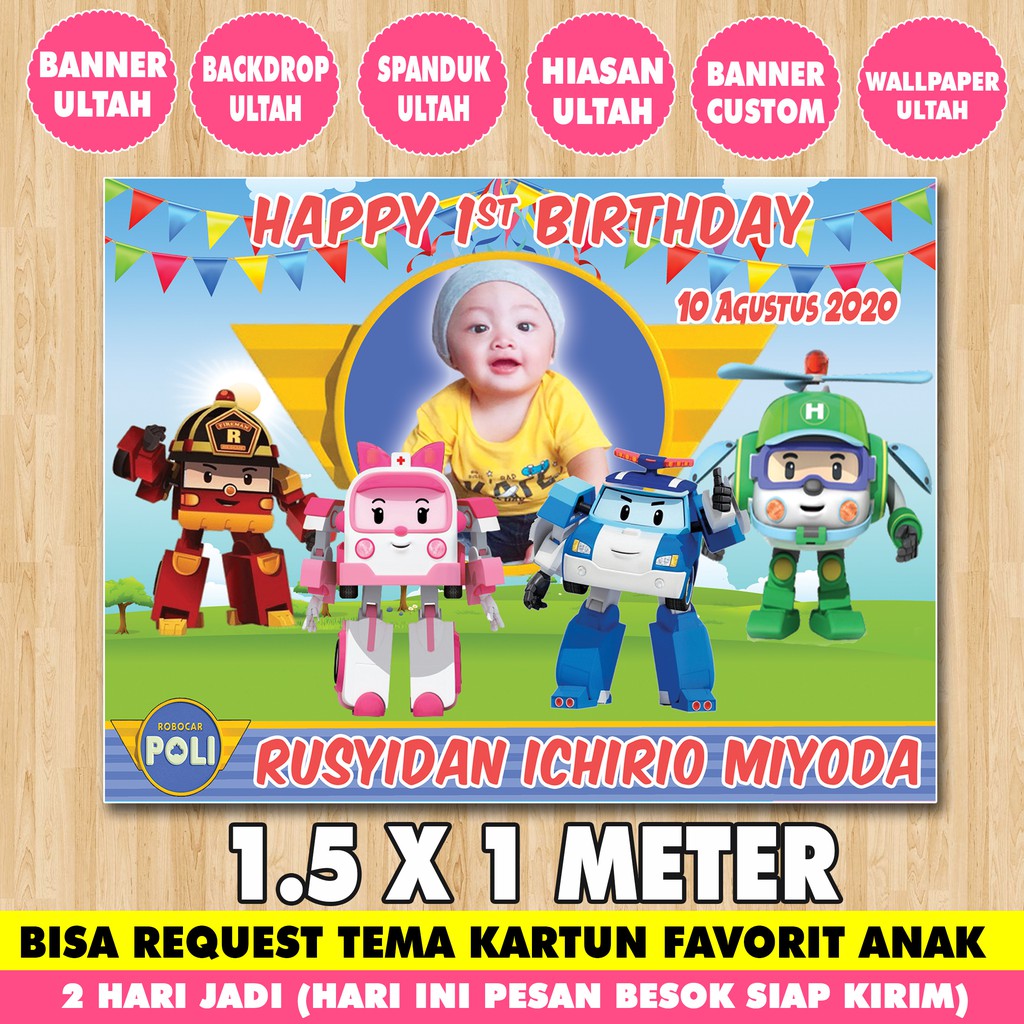 Banner Backdrop Ulang Tahun Anak Custom Gambar 1,5 x 1 Meter - Spanduk