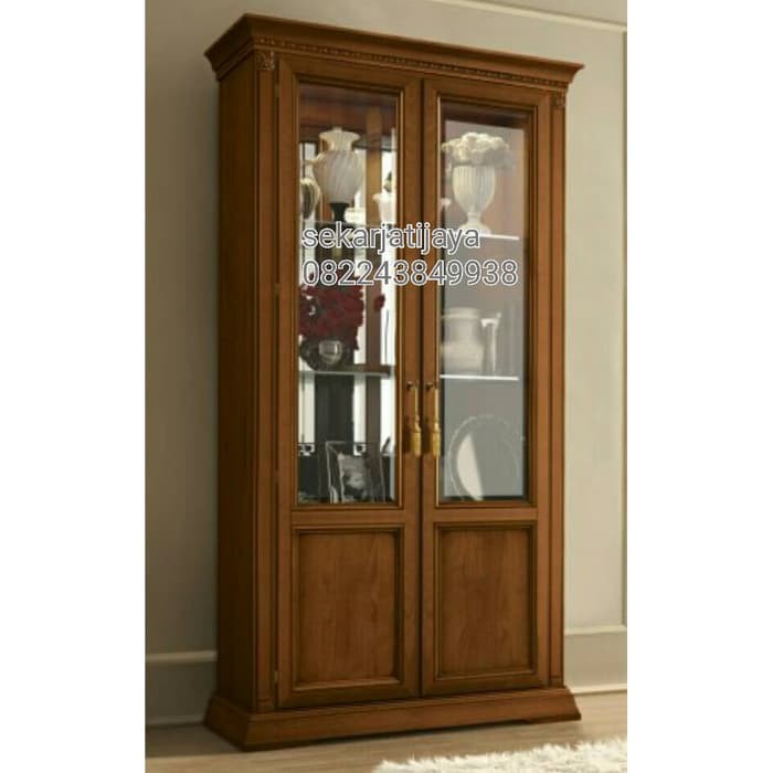Lemari pajangan kayu jati jepara motif minimalis