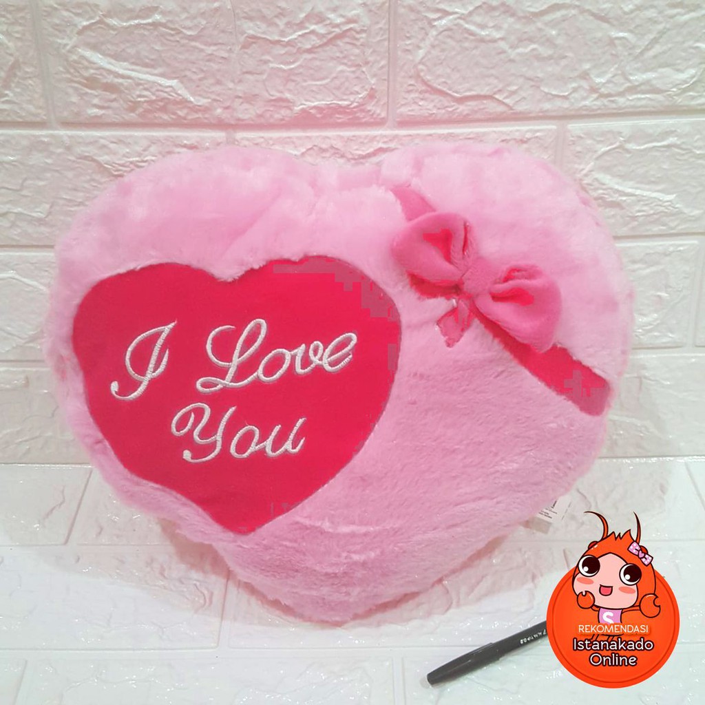 Bantal Love Valentine Heart Hati Text I LOVE YOU Pink M BN005741