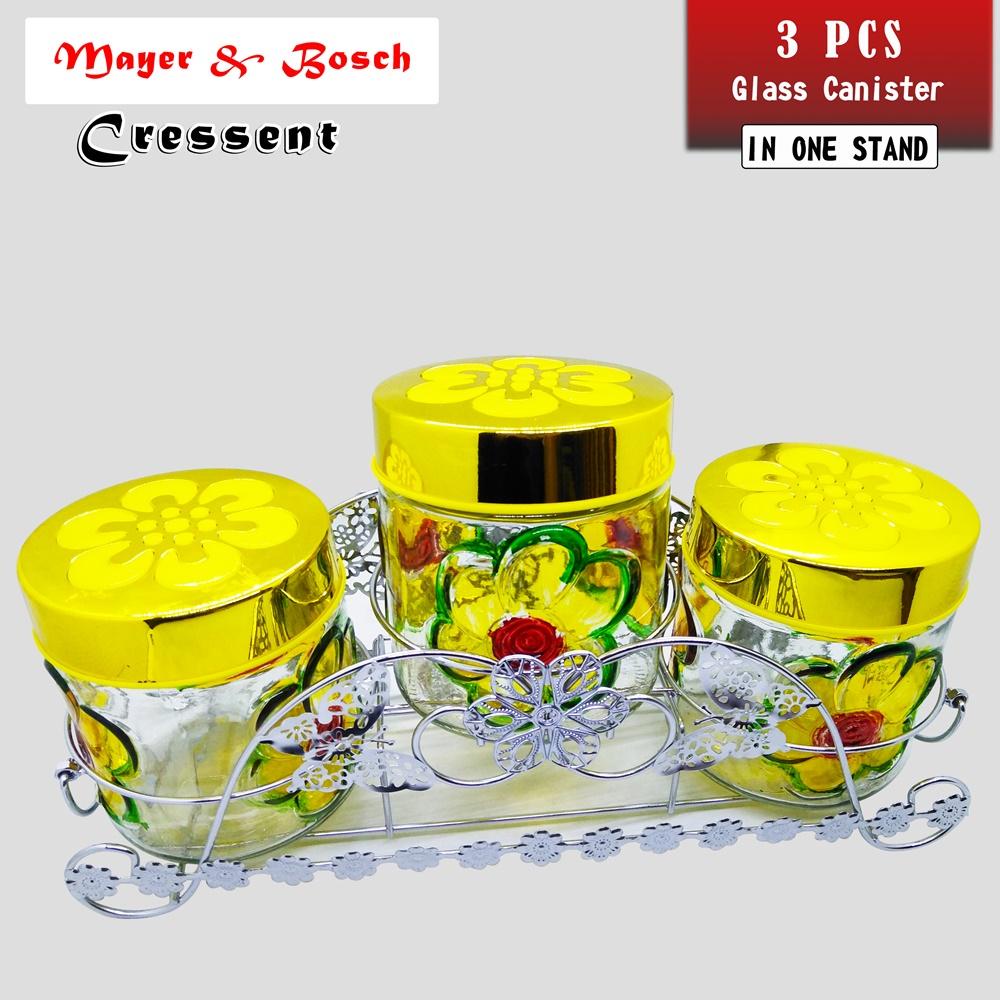 Toples Kaca lebaran untuk kue kering dan permen Set isi 3 pcs in one stand class Canister / TOPLES K