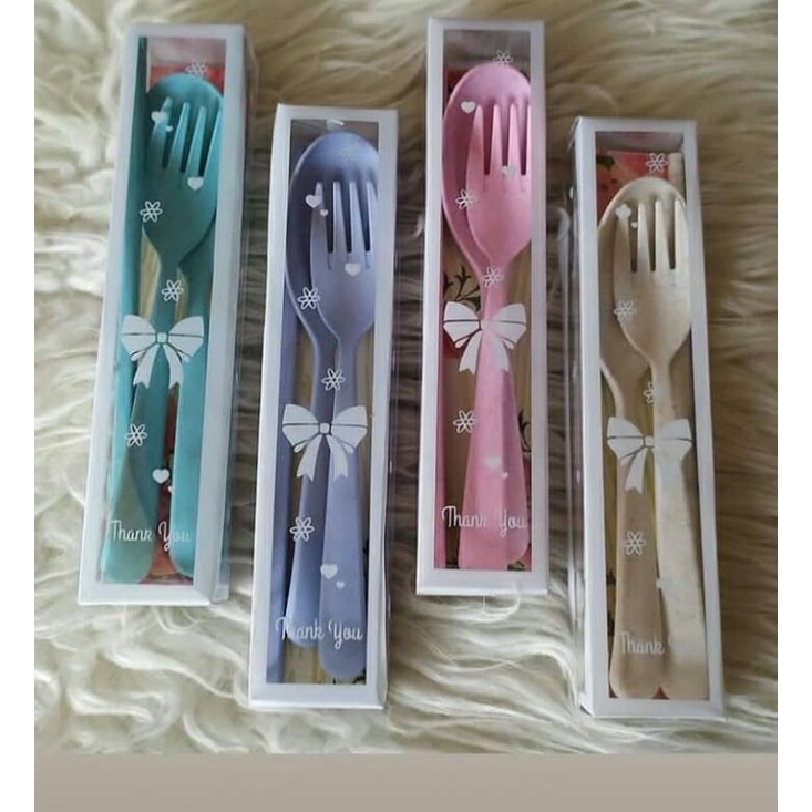 1 Set Souvenir Pernikahan (Sendok+Garpu+Sumpit) Melamin Kemas Mika Motif Cantik
