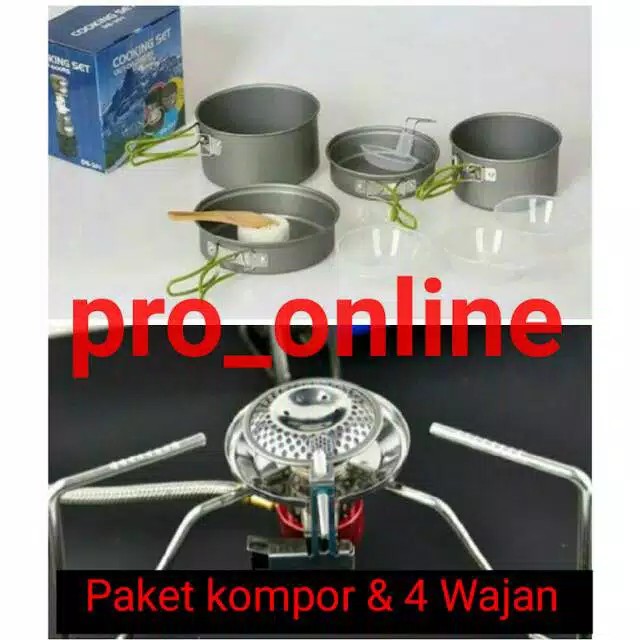 Paket Alat Masak 4 Wajan 1 Kompor Cooking Set DS301 &amp; Stove KL S1 BIG Power Caming Outdoor