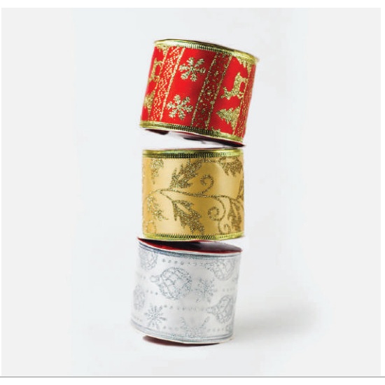 

ORNAMENT HIASAN DEKORASI POHON NATAL PITA ROLL PANJANG MOTIF RED GOLD