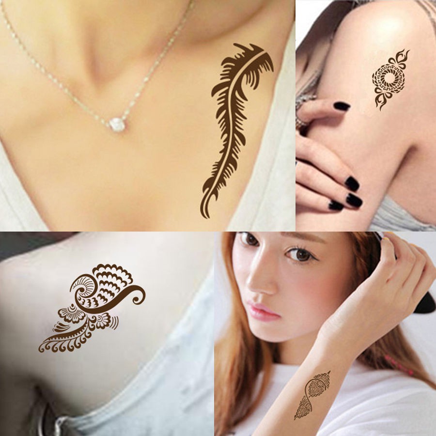 Bayar Di Tempat1 Lembar Stiker Tato Henna Temporary Desain Bunga