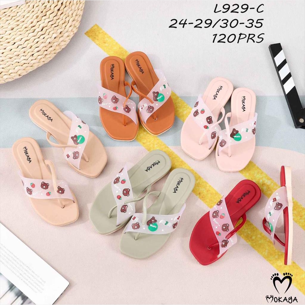 Sandal Jepit Jelly Anak Cewek Slip Jempol Panda Bear Brown Cantik Keren Lucu Import Mokaya / Size 24