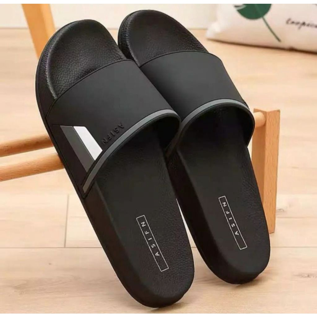 Flip Sandal afsin hitam slip On Pria wanita Karet Unisex terbaru ori
