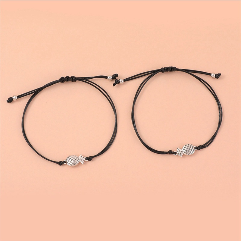 Fancyqube 2pcs / Set Gelang Desain Nanas Bahan Stainless Steel Warna Rose Gold Untuk Pria Dan Wanita