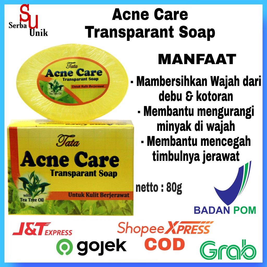 (BPOM) Tata Sabun Batang Cuci Wajah/Muka Acne Care Transparant Soap 80g